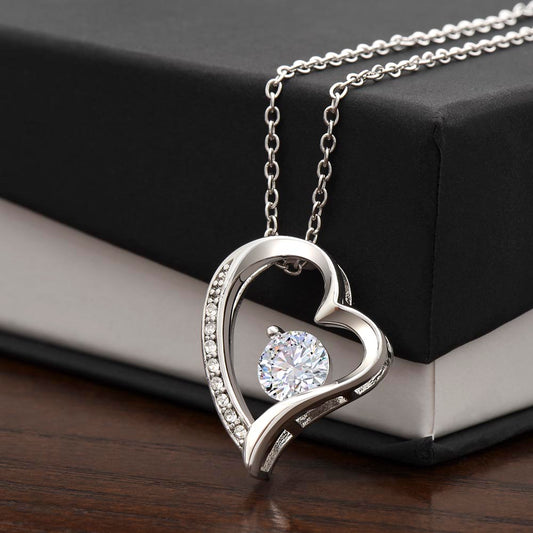Forever Love Necklace - stunning 6.5mm CZ crystal with a  polished heart pendant