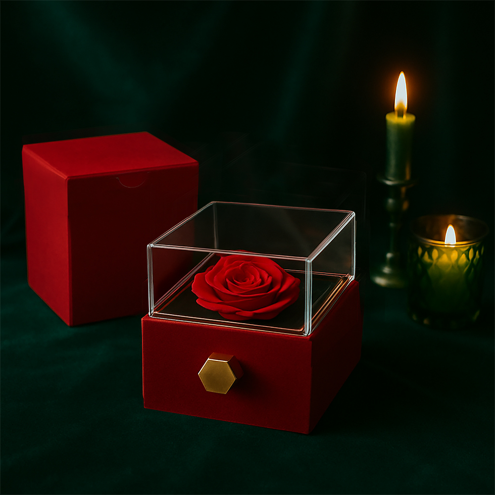 Love Knot with Rotating Rose Gift Box - 14k white gold finish 6mm round cut cubic zirconia stone