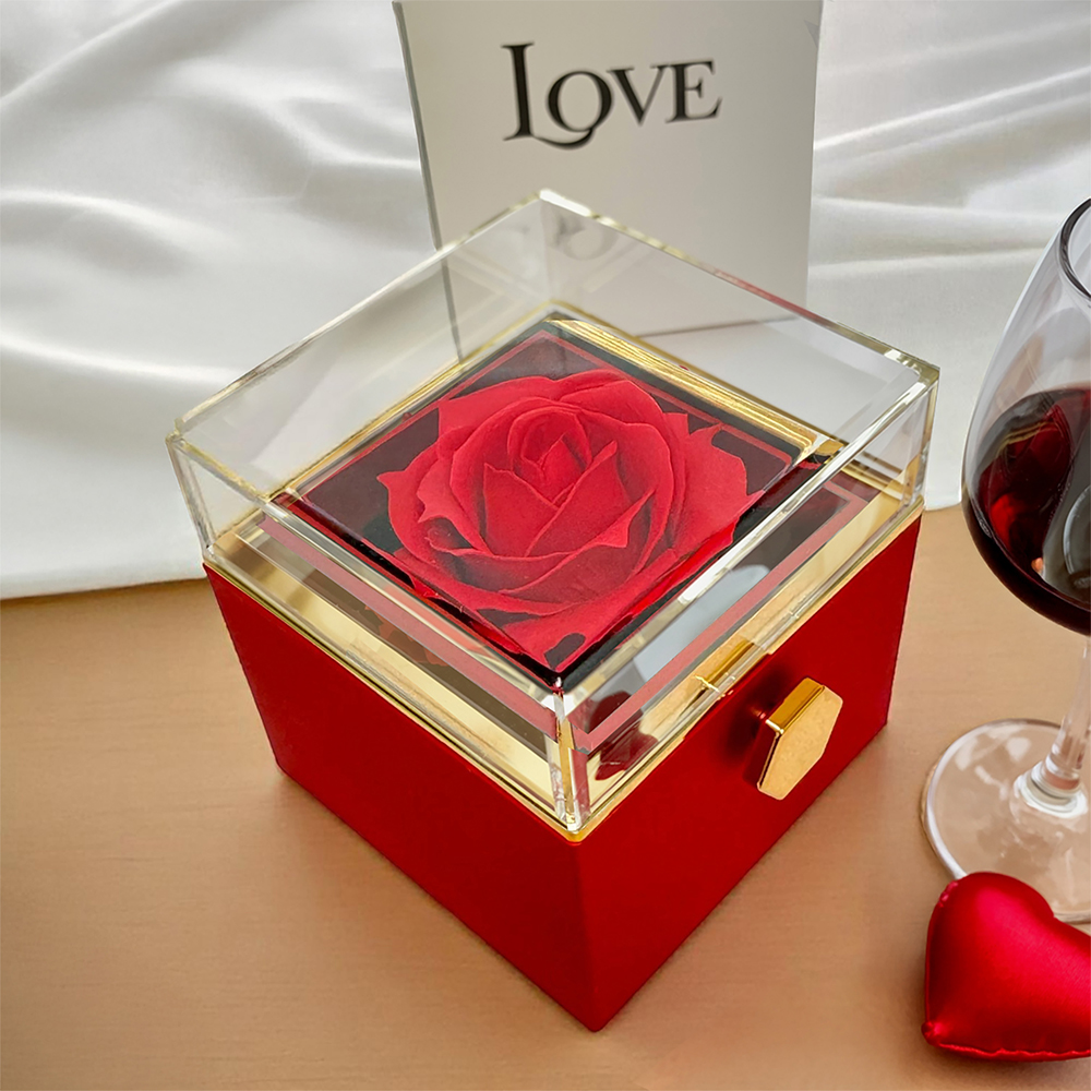 Love Knot with Rotating Rose Gift Box - 14k white gold finish 6mm round cut cubic zirconia stone