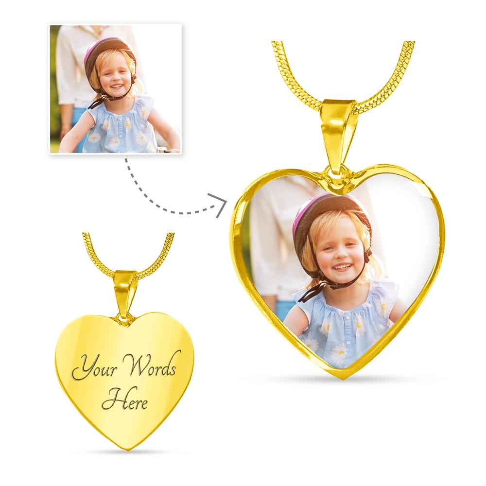 Personalized Heart Necklace with Engraving made of high quality surgical steel with an 18k gold finish option